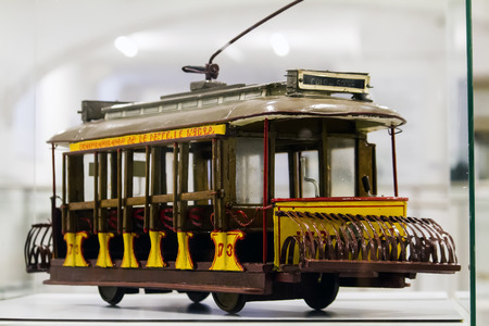 View of a museum piece of the history of electric trams in Lisbon, Portugal.のeditorial素材
