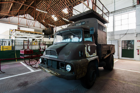View of a museum piece of the history of electric trams in Lisbon, Portugal.のeditorial素材