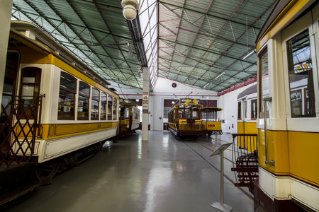 View of a museum piece of the history of electric trams in Lisbon, Portugal.のeditorial素材