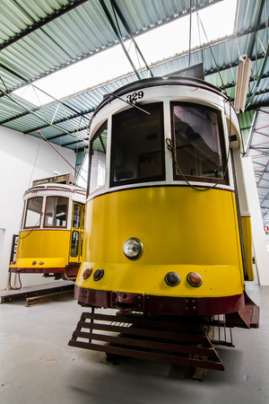 View of a museum piece of the history of electric trams in Lisbon, Portugal.のeditorial素材
