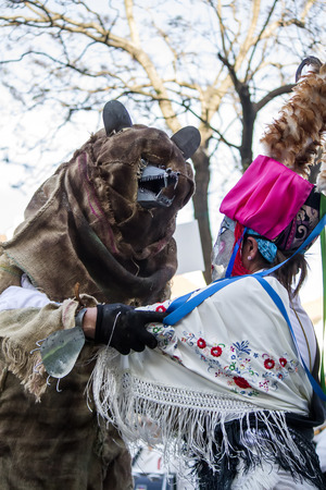 Lisbon, Portugal - May 10, 2014: Parade of costumes and traditional masks of Iberia at the VIII International Festival of Iberian Masks.のeditorial素材