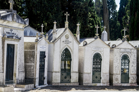 Close up view of a section from the famous portuguese cemetery Prazeres in Lisbon, Portugal.