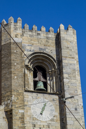 Detail view of the historical landmark Cathedral of Se, located in Lisbon, Portugal.の写真素材