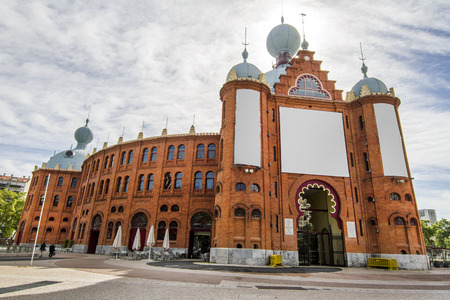 View of the famous bullring building located in Campo Pequeno, Lisbon, Portugal.のeditorial素材