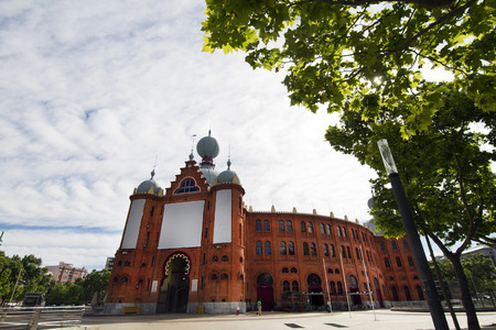 View of the famous bullring building located in Campo Pequeno, Lisbon, Portugal.のeditorial素材