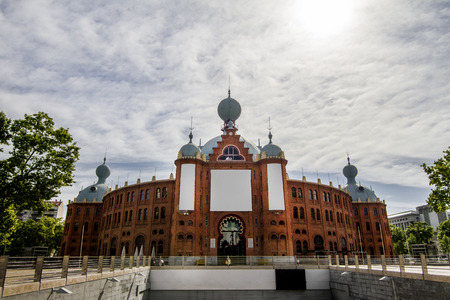 View of the famous bullring building located in Campo Pequeno, Lisbon, Portugal.のeditorial素材