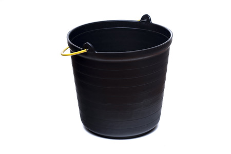 Work black plastic bucket isolated on a white background.の写真素材