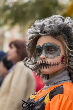 LOULE, PORTUGAL - FEB 2015: Colorful Carnival (Carnaval) Parade festival participants on Loule city, Portugal.のeditorial素材