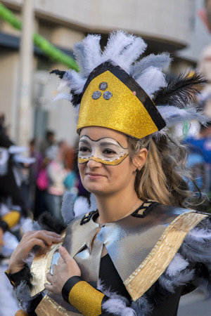 LOULE, PORTUGAL - FEB 2015: Colorful Carnival (Carnaval) Parade festival participants on Loule city, Portugal.のeditorial素材