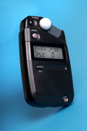 Close up view of a flash meter used in photography studios.の写真素材