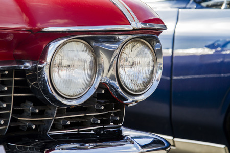 Close up view detail of a classic vintage car on a show.