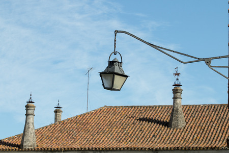 View of typical chimney architecture of the Portuguese buildings.の写真素材