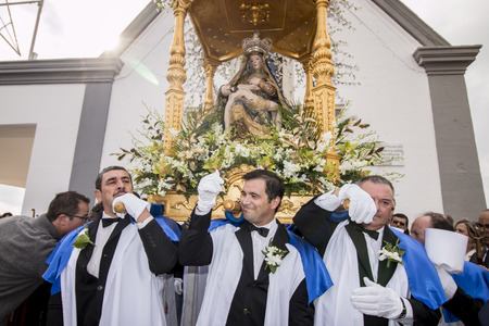 LOULE, PORTUGAL - April, 2015 : Religious celebration of the Procession of Mae Soberana in the Easter month in Loule city, Portugal.のeditorial素材
