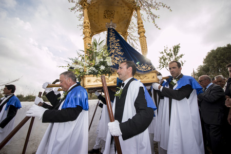 LOULE, PORTUGAL - April, 2015 : Religious celebration of the Procession of Mae Soberana in the Easter month in Loule city, Portugal.のeditorial素材
