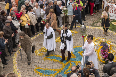 SAO BRAS DE ALPORTEL, PORTUGAL - April, 2015: Traditional religious procession of the flower torches...