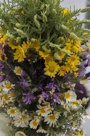 SAO BRAS DE ALPORTEL, PORTUGAL - April, 2015: Traditional religious procession of the flower torches event located in village of Sao Bras de Alportel, Portugal.のeditorial素材
