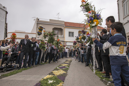 SAO BRAS DE ALPORTEL, PORTUGAL - April, 2015: Traditional religious procession of the flower torches...
