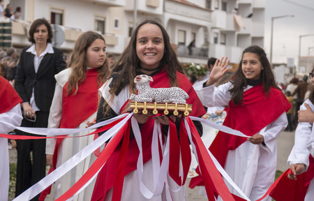 SAO BRAS DE ALPORTEL, PORTUGAL - April, 2015: Traditional religious procession of the flower torches...