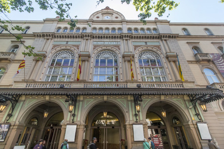 View of the facade of the Barcelona Gran Teatro del Liceo in Las Ramblas, Barcelona, Spain.のeditorial素材