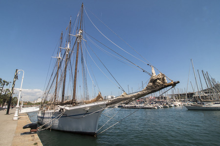 Wide view of the marina in Port Vell, located in Barcelona, Spain.の写真素材