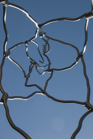 Modern twisted wire installation on the streets of Barcelona, Spain.の写真素材