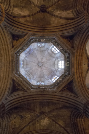 Interior details from the Cathedral of the Holy Cross and Saint Eulalia, located in Barcelona, Spain.のeditorial素材