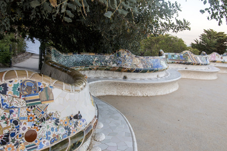 BARCELONA, SPAIN - 22nd MAY, 2015: Details from the famous Park Guell located in Barcelona, Spain.のeditorial素材