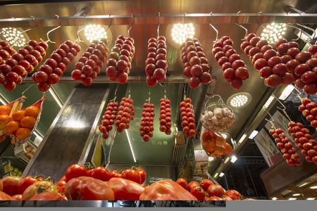 Interiors of the famous La Boqueria market located in Barcelona, Spain.の写真素材
