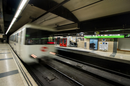 View of the interior of metro station in Barcelona, Spain.のeditorial素材