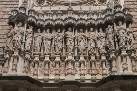 View of the famous benedictine abbey in the Montserrat mountains, located near Barcelona city, Spain.のeditorial素材