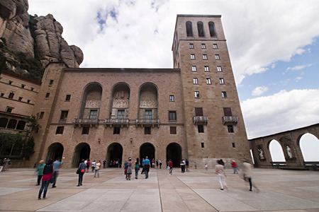 View of the famous benedictine abbey in the Montserrat mountains, located near Barcelona city, Spain.のeditorial素材