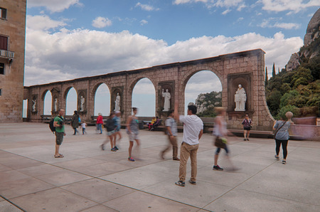 View of the famous benedictine abbey in the Montserrat mountains, located near Barcelona city, Spain.のeditorial素材