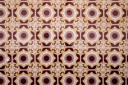 Close view of the beautiful artwork of the portuguese azulejo ceramic.の写真素材