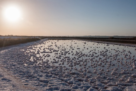 Saline evaporation ponds near Isla Cristina, Spain.の写真素材