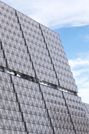 Upward close view of a photovoltaic solar panel gathering energy.の写真素材