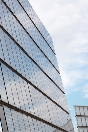 Upward close view of a photovoltaic solar panel gathering energy.の写真素材
