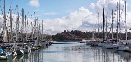 Luxury boats anchored on the marina docks of Portimao, Portugal.の写真素材