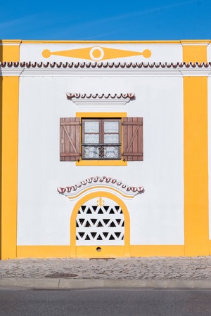 View of the typical decorated facades of the buildings on the algarve region.の写真素材