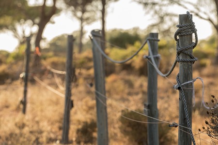 View of an old wooden fence on the countryside.の写真素材