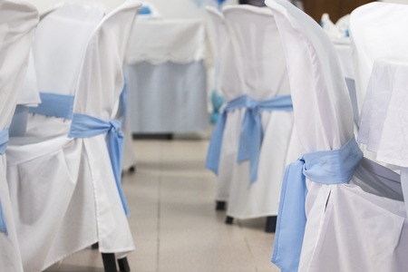 View of an blue decorated catering table.の写真素材