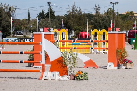 VILAMOURA, PORTUGAL - APRIL 2, 2016: Horse obstacle jumping competiion, called Vilamoura Atlantic Tour that brings the finest athletes to the event.のeditorial素材