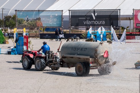 VILAMOURA, PORTUGAL - APRIL 2, 2016: Horse obstacle jumping competiion, called Vilamoura Atlantic Tour that brings the finest athletes to the event.のeditorial素材