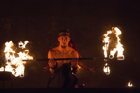 CASTRO MARIM, PORTUGAL - AUGUST 28, 2016: View of people, characters, mood, colors and street performers at the popular medieval fair held in Castro Marim village, Portugal.のeditorial素材