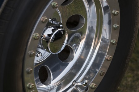 Close up view of a Classic car detail on a park.