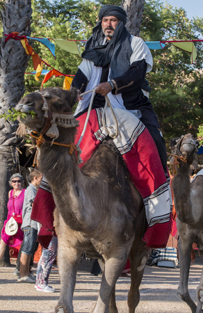 SILVES, PORTUGAL - AUGUST 14, 2016: View of people, characters, mood, colors and street performers at the popular medieval fair held in Silves, Portugal.のeditorial素材