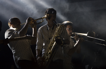 OLHAO, PORTUGAL - 10 AUGUST 2016: Expensive Soul music group on a Seafood festival.のeditorial素材