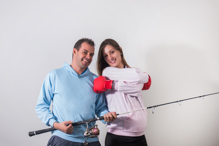 pregnant wife and husband together and happy.の写真素材