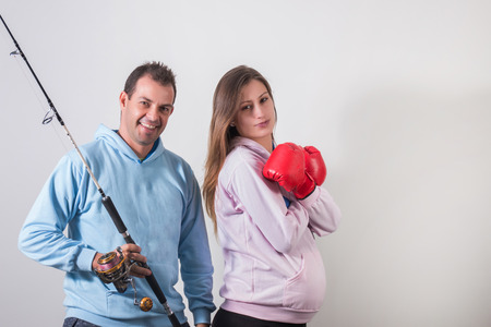 pregnant wife and husband together and happy.の写真素材