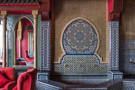 TANGIER, MOROCCO - JUNE 9, 2016: Beautiful interior design of an hotel in Tangier city, Morocco.のeditorial素材