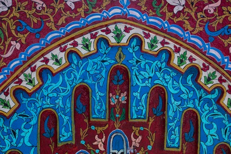 Beautiful details from a water fountain in the blue city of Chefchaouen located in Morocco, Africa.の写真素材